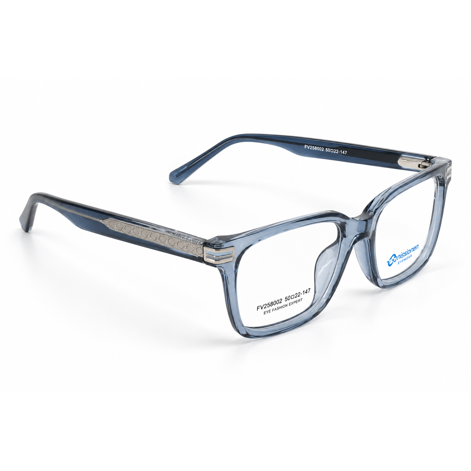 Smoky Blue-Grey + Dark Navy Blue + Clear + Silver